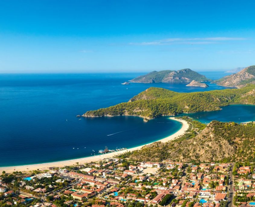 Summer view to Oludeniz lagoon beach landscape Fethiye Turkey