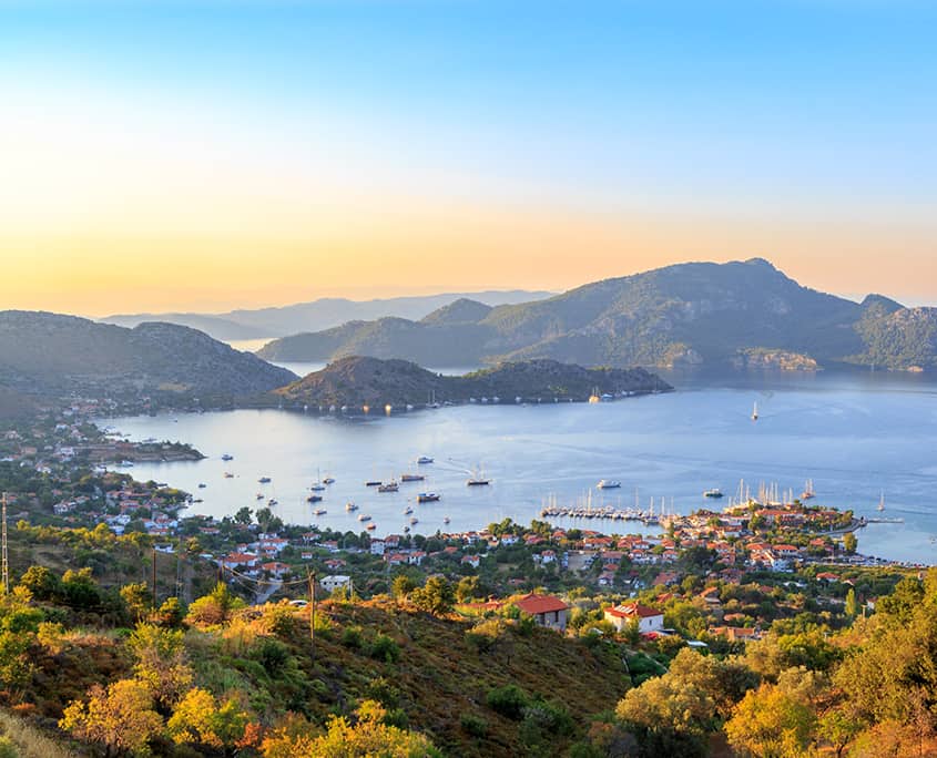 Selimiye cityscape during sunset in Marmaris Turkey