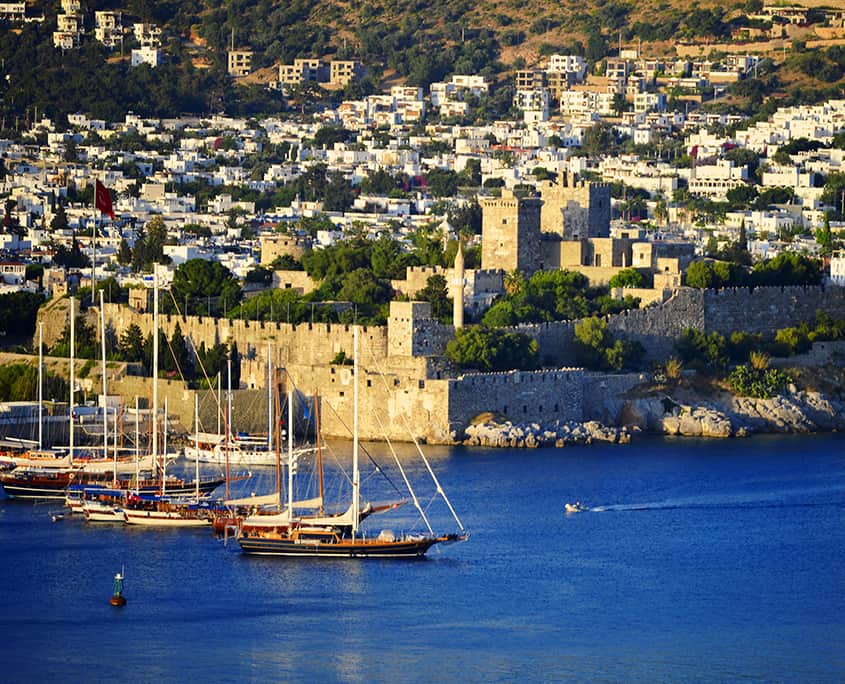 View of Bodrum harbor during hot summer day. Turkish Riviera