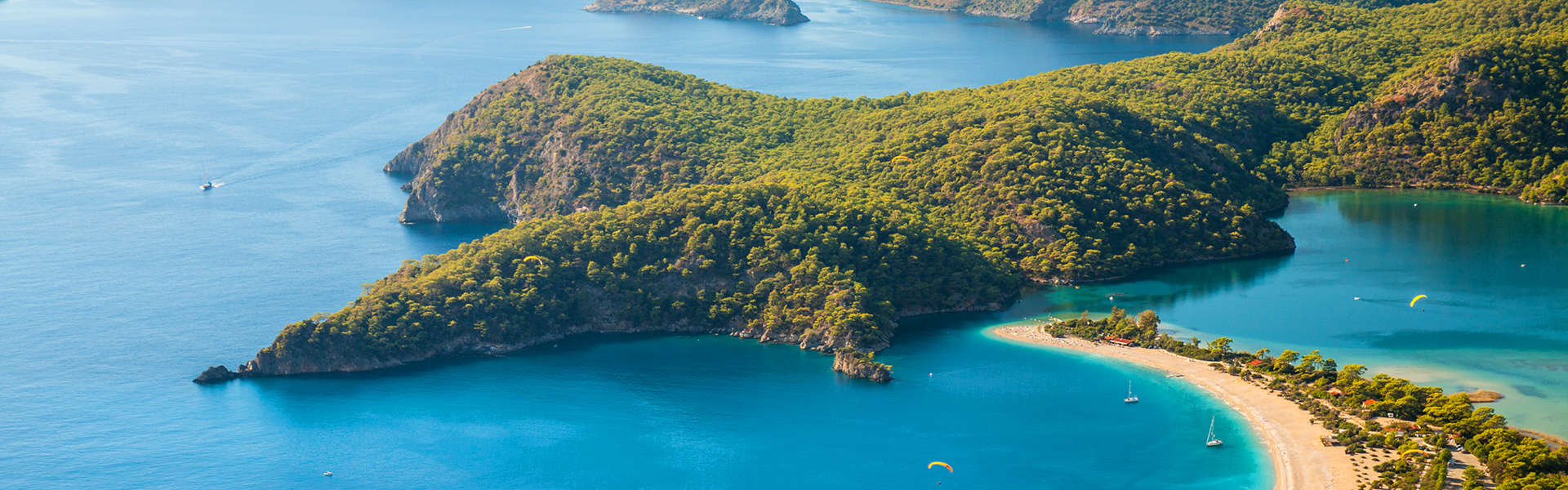 Oludeniz lagoon in sea landscape view of beach Turkey