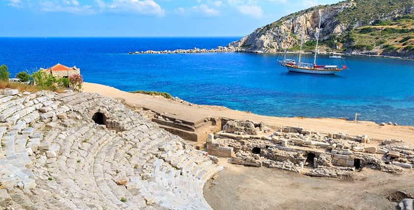 Amphitheater of ancient greek city knidos in Datca Turkey