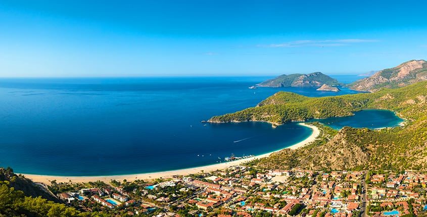 Summer view to Oludeniz lagoon beach landscape Fethiye Turkey